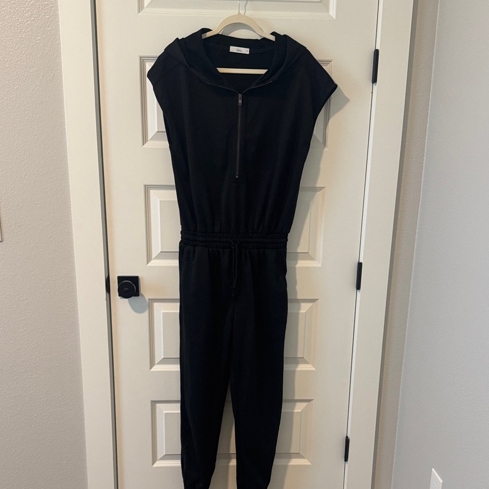 TALULAH Black Hooded Short Sleeve Jumpsuit with Half-Zip